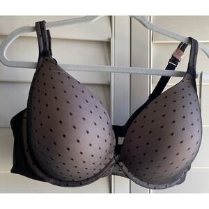 Cacique Lane Bryant 46D Boost Plunge Bra Padded Black Polka Dot Mesh Wired NWT